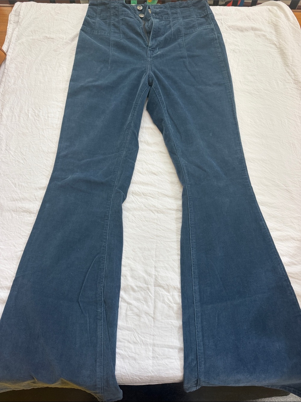 We The Free Teal Blue High-Rise Corduroy Flare Pants